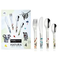 Puresigns Kinderbesteck - Natura - Elefant, Faultier, Leopard, Tukan - 4-teilig ( Gravur möglich )