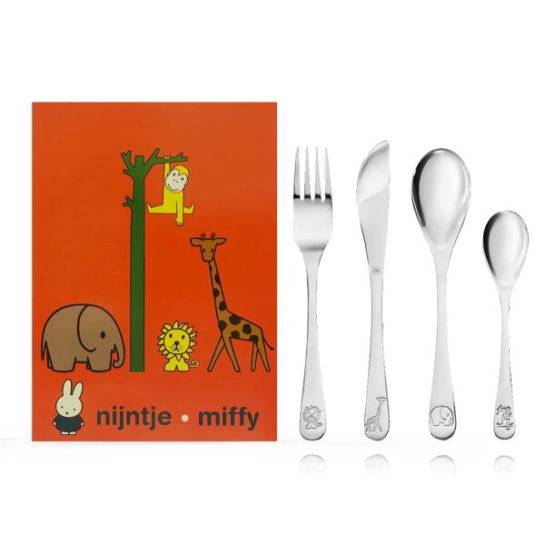 Zilverstad Kinderbesteck - miffy Zoo - Löwe, Giraffe, Elefant, Affe - 4-teilig ( Gravur möglich )
