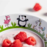 Kindergeschirr Set Leonardo Bambini - Panda, Einhorn, Flamingo, Sonne - 7-teilig ( Gravur möglich )