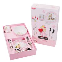 Kindergeschirr Set Puresigns - Nelia - Prinzessin, Blume, Schlüssel, Katze - 7-teilig ( Gravur möglich )