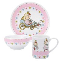 Kindergeschirr Set Puresigns - Nelia - Prinzessin, Blume, Schlüssel, Katze - 7-teilig ( Gravur möglich )