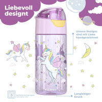 Trinkflasche BearFoot 450ml - Einhorn Lila - Sterne, Wolken, Mond