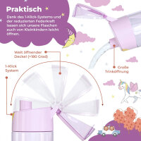 Trinkflasche BearFoot 450ml - Einhorn Lila - Sterne, Wolken, Mond