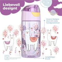 Trinkflasche BearFoot 450ml - Lama Lila - Alpaca, Blumen, Bäume