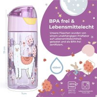 Trinkflasche BearFoot 450ml - Lama Lila - Alpaca, Blumen, Bäume