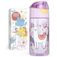 Trinkflasche BearFoot 450ml - Lama Lila - Alpaca, Blumen, Bäume