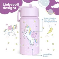 Trinkflasche Thermo BearFoot 400ml - Einhorn Lila - Sterne, Wolken, Mond