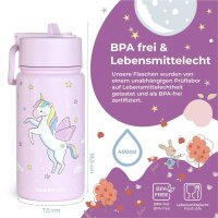 Trinkflasche Thermo BearFoot 400ml - Einhorn Lila - Sterne, Wolken, Mond