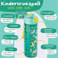 Trinkflasche BearFoot 500ml - Ozeantiere Mint - Delfin, Pinguin, Schildkröte, Seepferdchen, Seestern, Fische