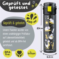 Trinkflasche BearFoot 500ml - Dinosaurier Schwarz - Dinos, Kaktus, Sonne, Herz, Planeten