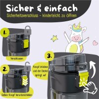 Trinkflasche BearFoot 500ml - Dinosaurier Schwarz - Dinos, Kaktus, Sonne, Herz, Planeten