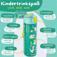 Trinkflasche BearFoot 500ml - Dinosaurier Mint - Dinos, Kaktus, Sonne, Herz, Planeten ( Gravur möglich )