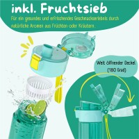 Trinkflasche BearFoot 500ml - Dinosaurier Mint - Dinos, Kaktus, Sonne, Herz, Planeten ( Gravur möglich )