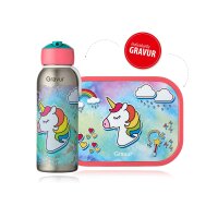 Mepal Einhorn 2er Bundle - Brotdose, Trinkflasche ( Gravur möglich )