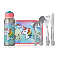 Mepal Einhorn 3er Bundle - Brotdose, Trinkflasche, Besteck ( Gravur möglich )