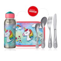 Mepal Einhorn 3er Bundle - Brotdose, Trinkflasche, Besteck ( Gravur möglich )