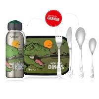 Mepal Dinosaurier 3er Bundle - Brotdose, Trinkflasche, Besteck