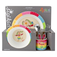 Kindergeschirr Set sigikid - Hase Bunt - 5-teilig ( Gravur möglich )