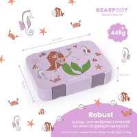 BearFoot Brotdose, Lunchbox, Bento Box - Meerjungfrau - Fische, Seestern, Seepferdchen ( Gravur möglich )