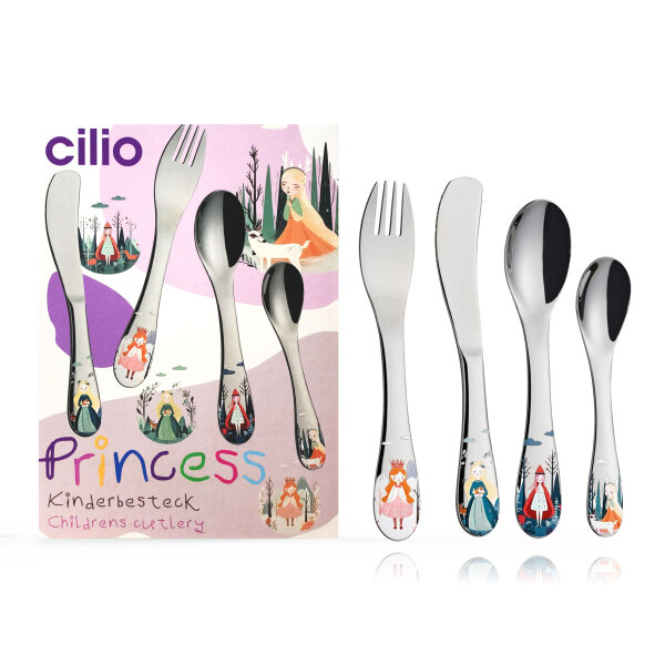 Cilio Kinderbesteck - Princess - Prinzessinnen - 4-teilig ( Gravur möglich )