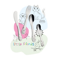 Cilio Kinderbesteck - Little Friends - Hund, Katze, Hase, Vogel, Sonne, Mond, Sterne - 4-teilig ( Gravur möglich )