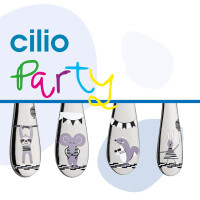 Cilio Kinderbesteck - Party - Maus, Faultier, Eichhörnchen, Hase - 4-teilig ( Gravur möglich )