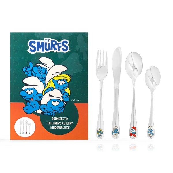 Nordahl Andersen Kinderbesteck - Die Schlümpfe in Farbe - The Smurfs - 4-teilig ( Gravur möglich )