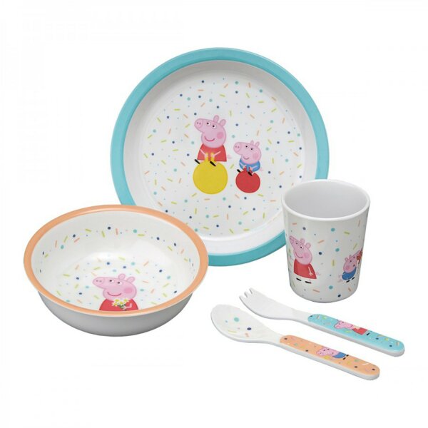 Kindergeschirr Set Petit Jour Paris - Peppa Wutz - Konfetti - 5-teilig ( Gravur möglich )