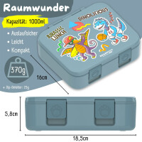 BearFoot Brotdose, Lunchbox, Bento Box COMPACT - Dinos Blau ( Gravur möglich )