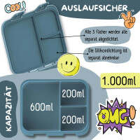 BearFoot Brotdose, Lunchbox, Bento Box COMPACT - Dinos Blau ( Gravur möglich )