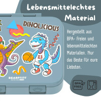 BearFoot Brotdose, Lunchbox, Bento Box COMPACT - Dinos Blau ( Gravur möglich )