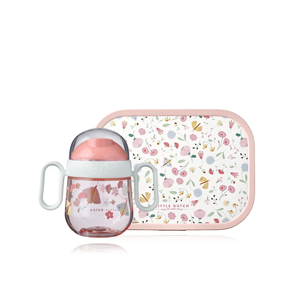 Mepal Flowers & Butterflies 2er Bundle - Brotdose, Trinklernbecher Mio ( Gravur möglich) ( Gravur möglich )