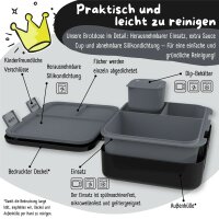 BearFoot Brotdose, Lunchbox, Bento Box COMPACT 1000ml - Dinos Schwarz ( Gravur möglich )