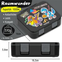 BearFoot Brotdose, Lunchbox, Bento Box COMPACT 1000ml - Dinos Schwarz ( Gravur möglich )