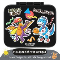 BearFoot Brotdose, Lunchbox, Bento Box COMPACT 1000ml - Dinos Schwarz ( Gravur möglich )