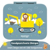 BearFoot Brotdose, Lunchbox, Bento Box COMPACT - Bagger & Affe ( Gravur möglich )
