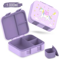 BearFoot Brotdose, Lunchbox, Bento Box COMPACT - Einhorn - Sterne, Wolken Mond ( Gravur möglich )