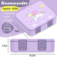 BearFoot Brotdose, Lunchbox, Bento Box COMPACT - Einhorn - Sterne, Wolken Mond ( Gravur möglich )