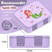 BearFoot Brotdose, Lunchbox,Bento Box COMPACT 1000ml - Meerjungfrau - Fische, Seestern, Seepferdchen ( Gravur möglich )
