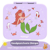 BearFoot Brotdose, Lunchbox,Bento Box COMPACT 1000ml - Meerjungfrau - Fische, Seestern, Seepferdchen ( Gravur möglich )