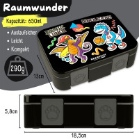 BearFoot Brotdose, Lunchbox, Bento Box COMPACT-S 650ml - Dinos Schwarz ( Gravur möglich )