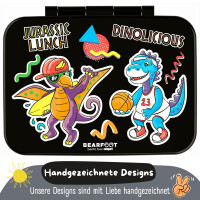 BearFoot Brotdose, Lunchbox, Bento Box COMPACT-S 650ml - Dinos Schwarz ( Gravur möglich )