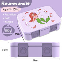 BearFoot Brotdose, Lunchbox, Bento Box COMPACT-S 650ml - Meerjungfrau - Fische, Seestern, Seepferdchen
