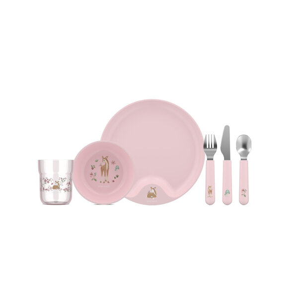 Kindergeschirr Set Mepal Mio - Fairy Garden - Rehkitz, Vogel, Pilze, Blumen - 6-teilig ( Gravur möglich )
