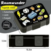 BearFoot Brotdose, Lunchbox, Bento Box COMPACT-S 650ml - Sticker Schwarz ( Gravur möglich )
