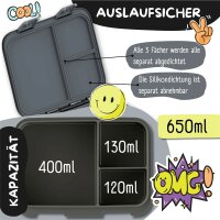 BearFoot Brotdose, Lunchbox, Bento Box COMPACT-S 650ml - Sticker Schwarz ( Gravur möglich )