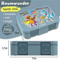 BearFoot Brotdose, Lunchbox, Bento Box COMPACT-S 650ml - Dinos Blau ( Gravur möglich )