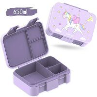 BearFoot Brotdose, Lunchbox, Bento Box COMPACT-S 650ml - Einhorn Lila ( Gravur möglich )