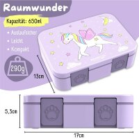 BearFoot Brotdose, Lunchbox, Bento Box COMPACT-S 650ml - Einhorn Lila ( Gravur möglich )