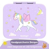 BearFoot Brotdose, Lunchbox, Bento Box COMPACT-S 650ml - Einhorn Lila ( Gravur möglich )